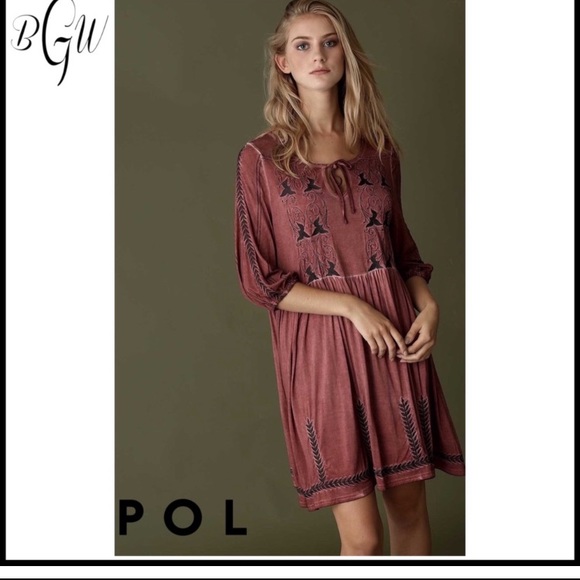 POL Embroidered Dress. Red Brick. - Picture 11 of 11